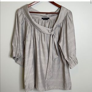 BCBGMaxAzaria grey tied neck ruffled sleeve top M